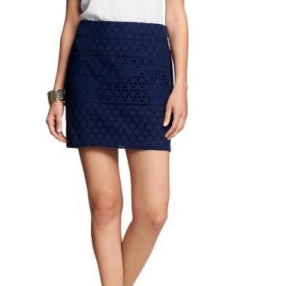 J. Crew Lined Eyelet Mini Skirt Navy Blue 0